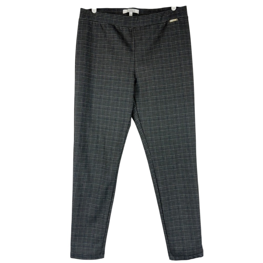 Ellen Tracy Women's Pull-on Stretch Mid Rise Skinny Plaid Black Pants Size Large